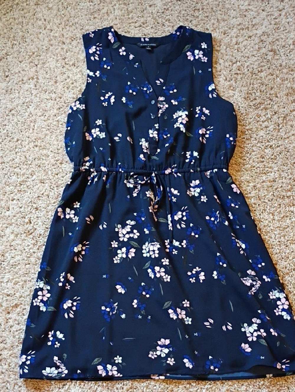 Hawthorn Sleeveless Navy Floral Drawstring Waist Dress